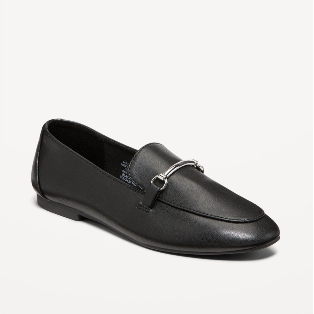 Old Navy Black Leather-Look Loafers with Silver Bit Detail